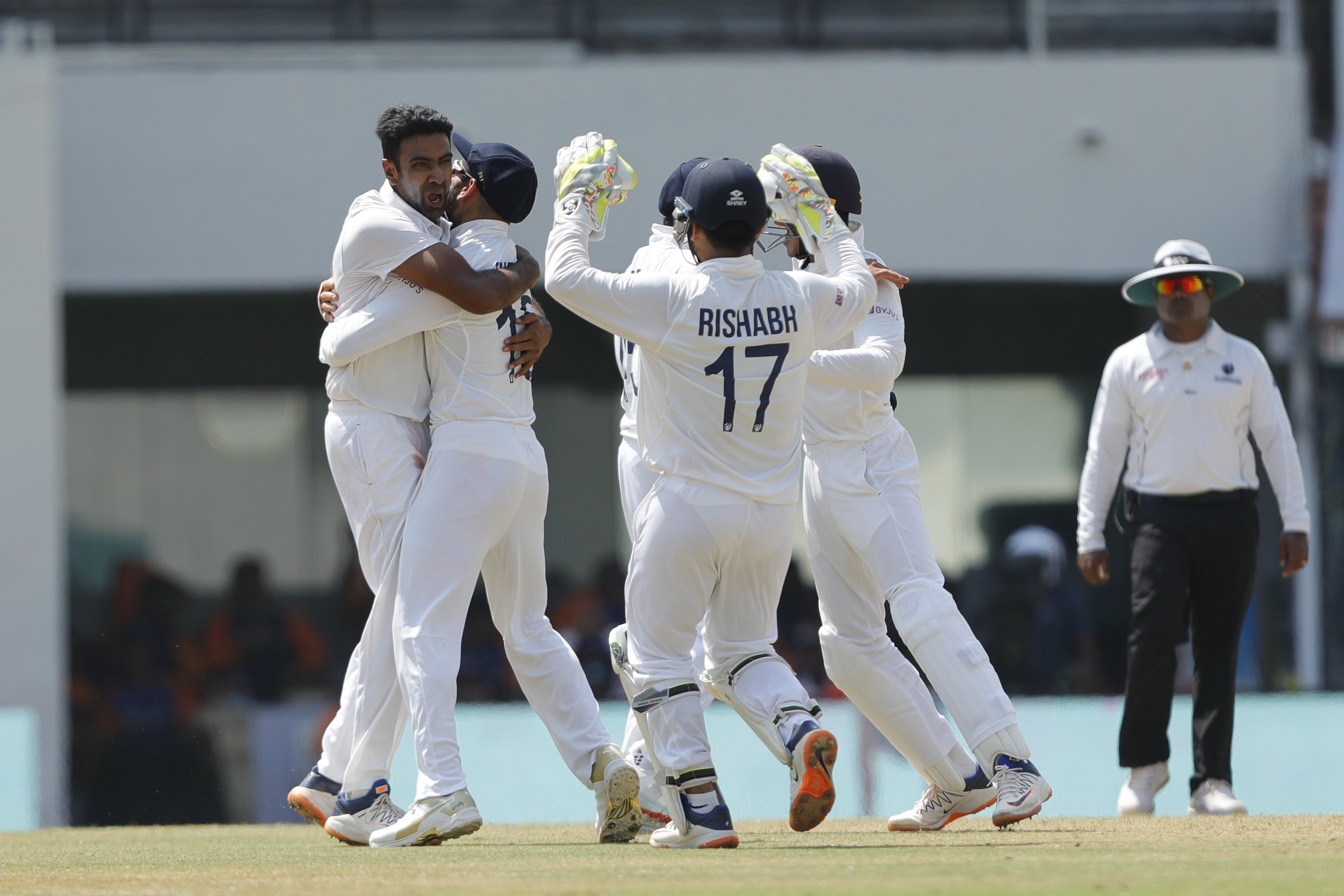 Ashwin's celebration after picking a wicket against England