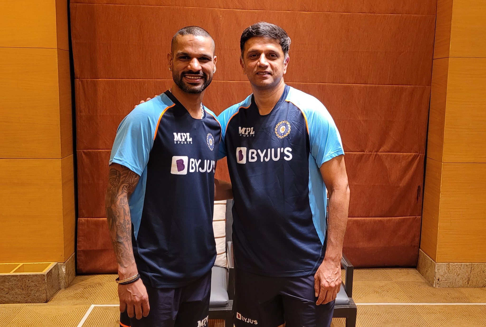Dravid alongside Dhawan for the pre-tour presser