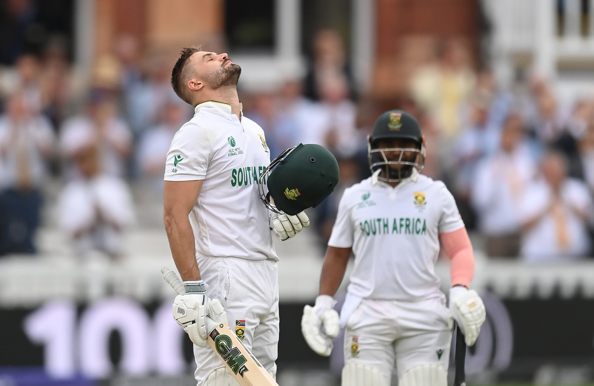Aiden Markram celebrates after scoring a century against Australia in the WTC 2025 final at Lord's