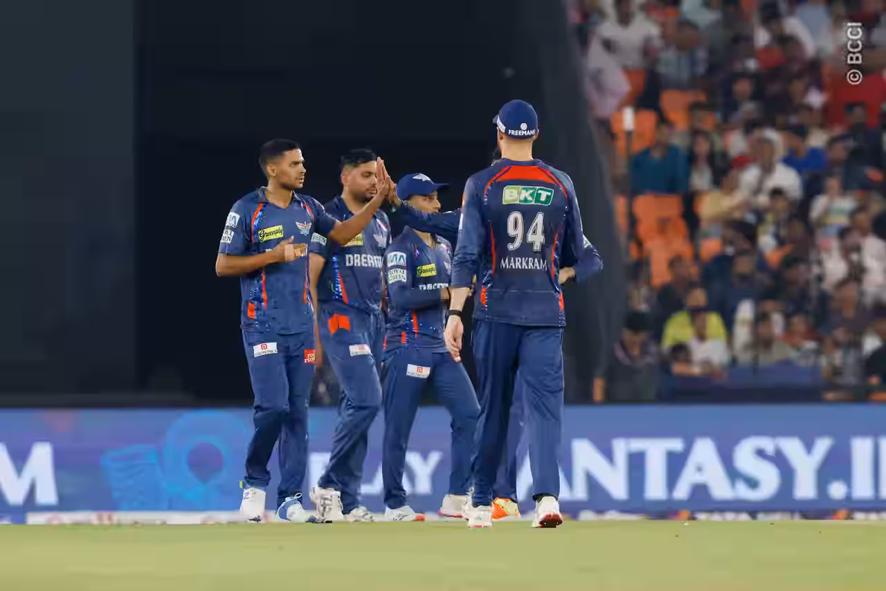 Akash Singh brought out Digvesh Rathi's notebook celebration after dispatching Jos Buttler for LSG against GT in Ahmedabad on Thursday