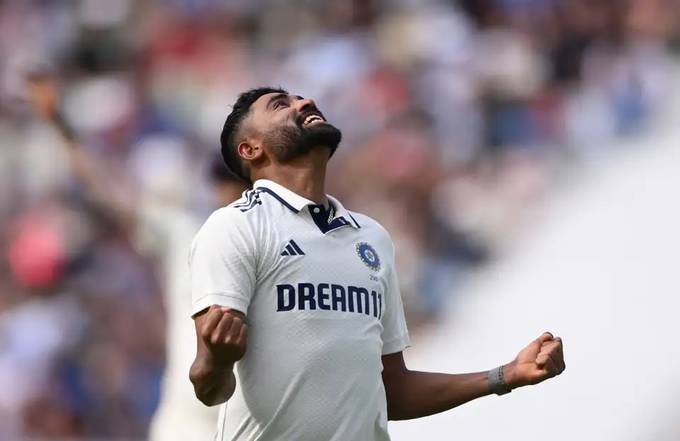 Mohammed Siraj thanks the heavens after claiming his maiden fifer in England, at Edgbaston on Day 3